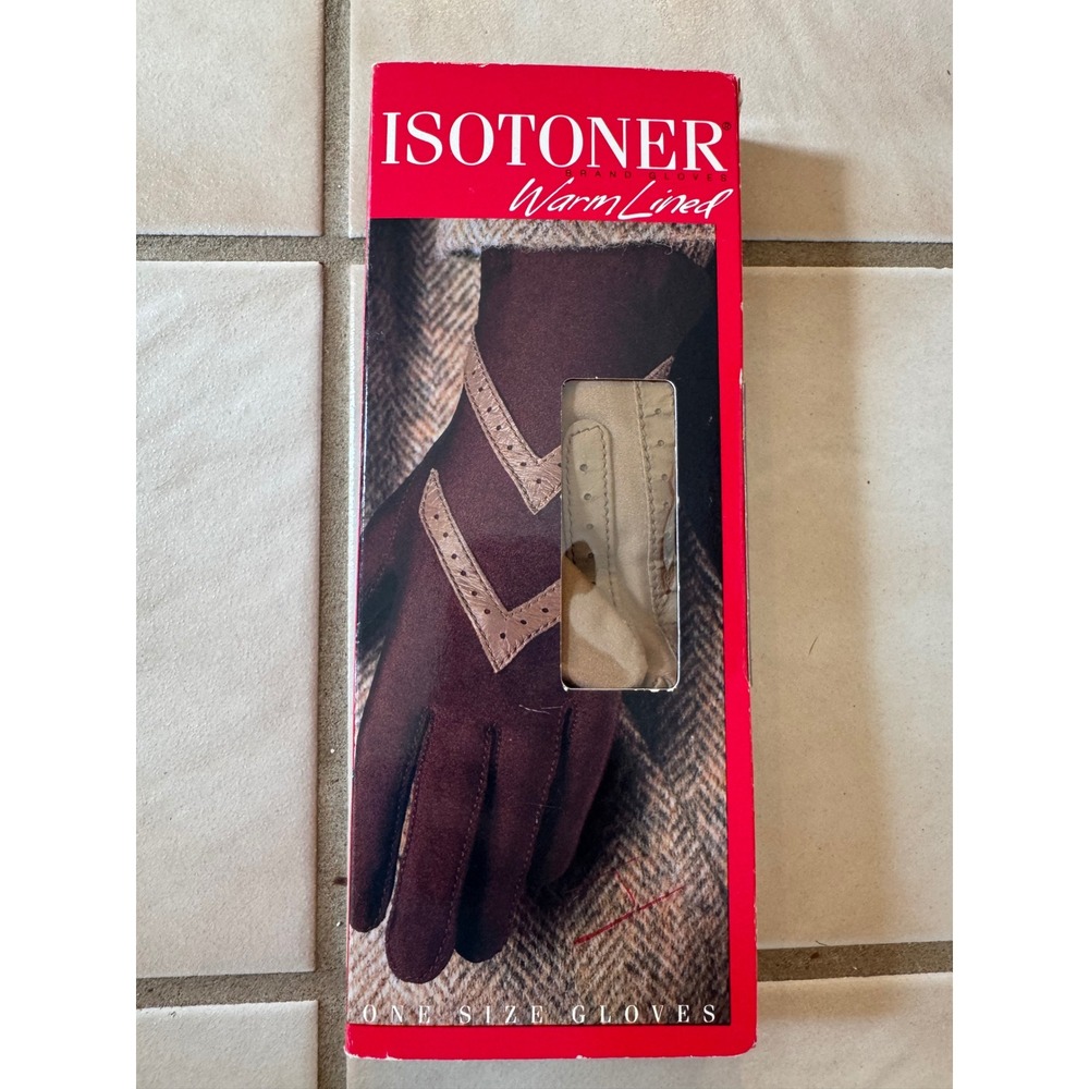 Isotoner Warm Lined Gloves Camel Tan Leather Detail Vintage 24011 One Size